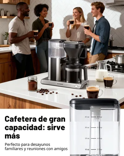 Vista 2 de SHARDOR Cafetera de goteo de 8 tazas con filtro reutilizable y cafetera de cristal, color negro y plateado