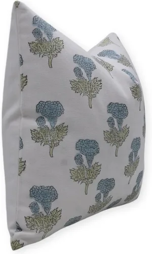 Vista 2 de Funda de cojín de algodón grueso hecha a mano con estampado de bloques, color blanco de 14 x 14 pulgadas, con cremallera, para sofá, sofá y cama