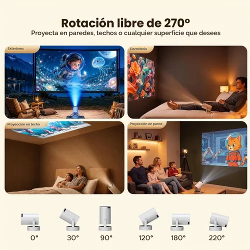 Vista 7 de Mini proyector con batería, WiFi 6 y Bluetooth5.4, compatible con Blanco loto