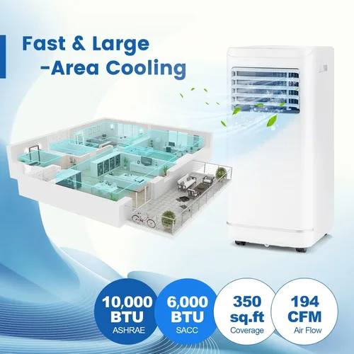 Vista 2 de KOTEK Aire acondicionado portátil para habitación de hasta 350 pies cuadrados, unidad de CA 3 en 1 de 10000 BTU para dormitorio