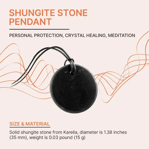 Vista 3 de Karelian Heritage Colgante redondo de Shungite Auténtico collar de joyería de amuleto de piedras de Shungite Collar de protección de escudo