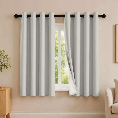Vista 98 de 2 paneles de cortinas 100% opacas, de peso medio, con aislamiento térmico y ojales para dormitorio, sala de estar, tratamiento de ventana