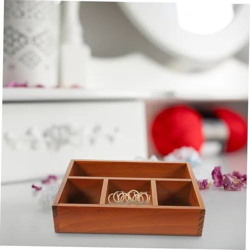 Vista 9 de LIFKOME Bandeja de perfume de decoración retro para tocador, bandeja de compartimento de madera, 4 secciones, almacenamiento multiusos