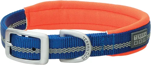 Vista 2 de Collar para mascotas con forro de neopreno reflectante, negro, 3/4 pulgadas x 17 pulgadas, de Terrain D.O.G. Naranja