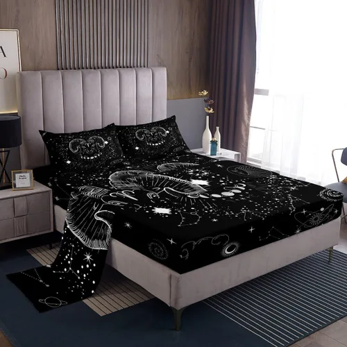Vista 18 de Erosebridal Aries - Juego de sábanas tamaño individual de nebulosa hippie y astrología del zodiaco psicodélico, juego de sábanas psicodélico