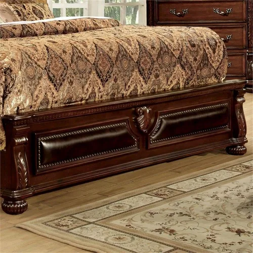Vista 6 de Furniture of America Eleo - Cama Queen con panel de madera maciza en color cereza marrón