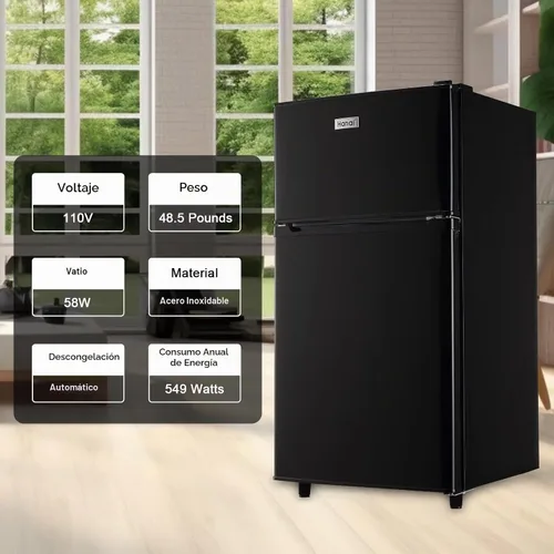 Vista 4 de WANAI - Refrigerador compacto de 3.5 pies cúbicos, diseño de 2 puertas, termostato ajustable, estantes ajustables y extraíbles, adecuado