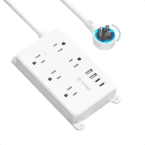 Vista 25 de TROND Regleta protectora contra sobretensiones, cable de extensión de 3 pies de enchufe plano, 5 tomas de corriente ampliamente espaciadas con 2 USB