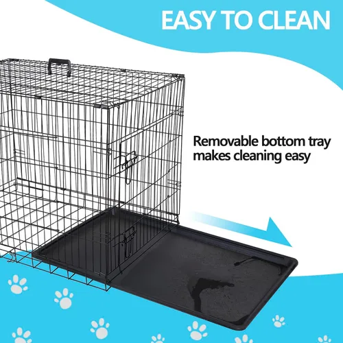 Vista 3 de Jaulas de doble puerta para perros de 36 pulgadas, jaula de alambre plegable de metal para perreras con bandeja para perros pequeños, medianos