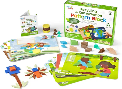 Vista 4 de hand2mind Juego de rompecabezas de bloques de patrones de animales e insectos, rompecabezas Tangram, formas geométricas para niños, tarjetas