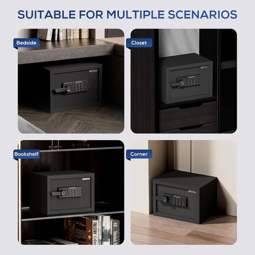 Vista 7 de Caja Fuerte Biométrica de 1.0 Pies Cúbicos con Bolsa Ignífuga, Caja Fuerte de Acceso Rápido por Huella Dactilar con Llaves, Teclado Digital, Puerto