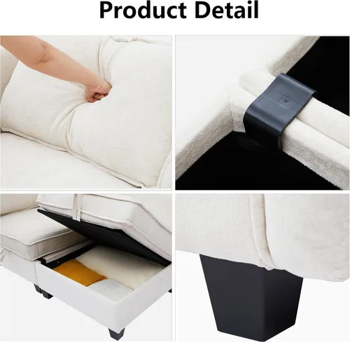 Vista 5 de ORRD Juego de sofá modular esquinero de gran tamaño, sofá convertible en forma de L con almacenamiento, sofá modular de 8 plazas con otomanas y Beige