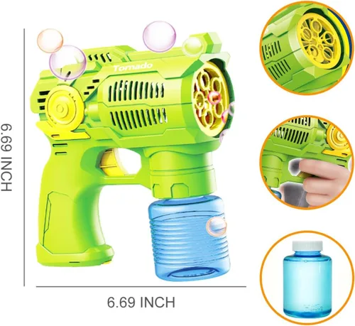 Vista 4 de Juego de 2 pistolas de burbujas con baterías, juguetes sopladores automáticos de burbujas para niños y niños pequeños, 1 disparador de burbujas azul
