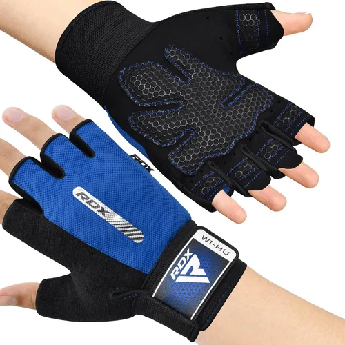 Vista 10 de RDX Guantes de levantamiento de pesas para gimnasio, entrenamiento de fitness, protección completa acolchada antideslizante, ultra ventilados