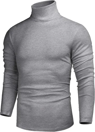 Vista 17 de Poriff - Suéter de cuello de tortuga térmico, de punto, liviano, casual, con corte entallado, para hombre Albaricoque