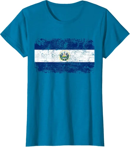 Vista 67 de EL SALVADOR Bandera Vintage Hombres Mujeres Niños Camiseta EL SALVADOR