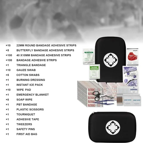 Vista 2 de Kit de primeros auxilios de viaje pequeño, 279 piezas, suministros para negocios, juego de emergencia de primeros auxilios, artículos esenciales
