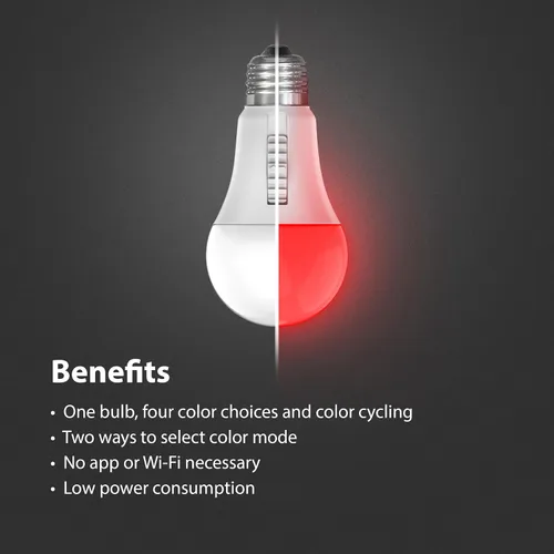 Vista 4 de Feit Electric Bombilla LED que cambia de color, A19 con una bombilla de base media E26, equivalente a 60 W, vida útil de 15 años
