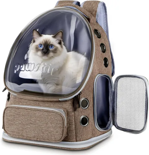 Vista 9 de Mochila Transportadora para gatos con ventana de burbujas de espacio grande, aprobada por aerolíneas, transportadora transpirable para mascotas