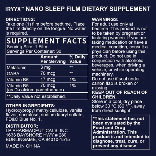Vista 2 de Tiras de sueño nano de disolución rápida veganas con 3 mg de melatonina (30 tiras)