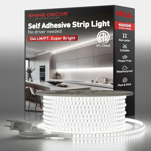 Vista 14 de Shine Decor Tira de luz LED súper brillante de 4000LM, Plug & Play de 120V sin controlador, cableado fácil, sin parpadeo, resistente a la intemperie
