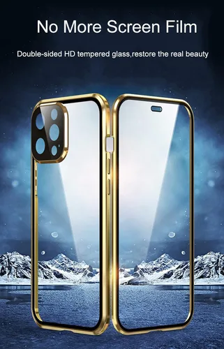 Vista 2 de Funda magnética para iPhone 13 Pro Max de 360 grados de cuerpo completo, lente de cámara integrada y protector de pantalla, color negro