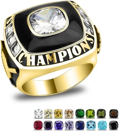 Vista 2 de Anillo de campeonato de acero inoxidable con texto y color personalizados - Trofeo, fútbol americano, béisbol, baloncesto, deportes electrónicos