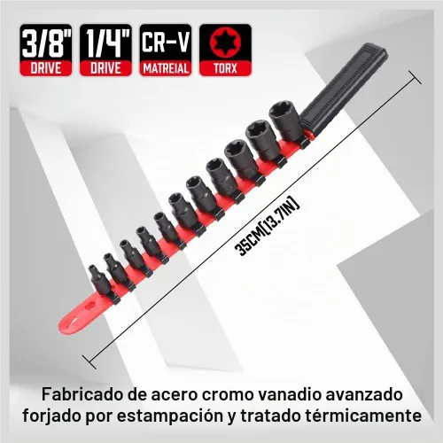 Vista 6 de SEDY Juego de llaves de vaso E-Torx de 11 piezas – Juego de enchufes de estrella con riel de enchufe, enchufe externo Torx con organizador, juego