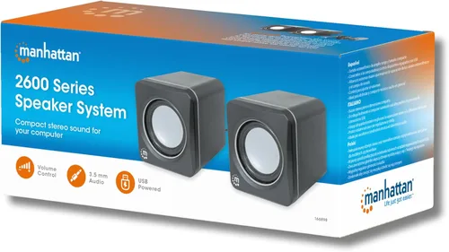 Vista 8 de MANHATTAN Sistema de altavoces estéreo con alimentación USB - Tamaño pequeño - con control de volumen y conector de audio de 3.5 mm para conectar a