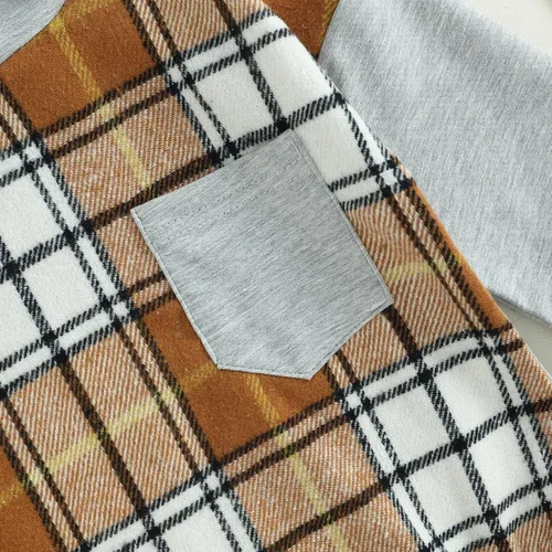 Vista 4 de Socutebabe Ropa de otoño para bebé niño, manga larga, sudadera con capucha de tablero de ajedrez, sudadera con capucha para mamá