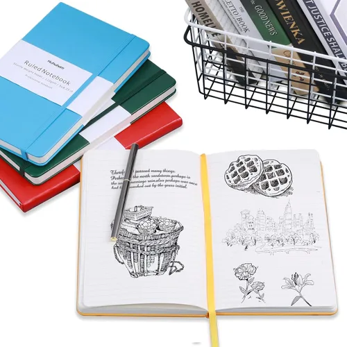 Vista 7 de Huhuhero Cuaderno Diario, Diario de Líneas Rayadas, Tapa Dura Papel Premium Grueso de 120gsm con Cuaderno de Cuero Sintético para Escribir