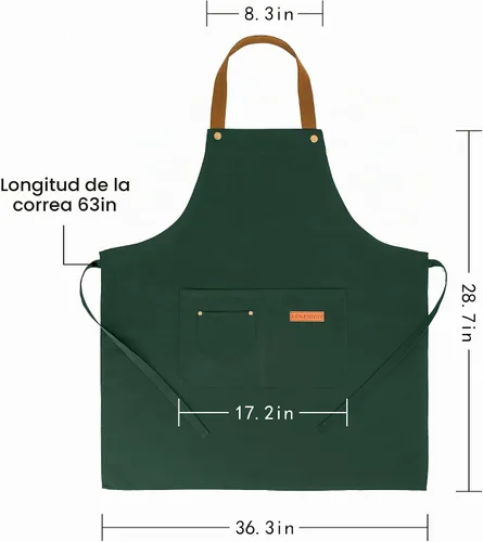Vista 3 de 3Pack Chef Apron, Waterproof Apron, Adjustable Apron with 2 Pockets for Men Women, Apron for Cooking Baking Restaurant Verde
