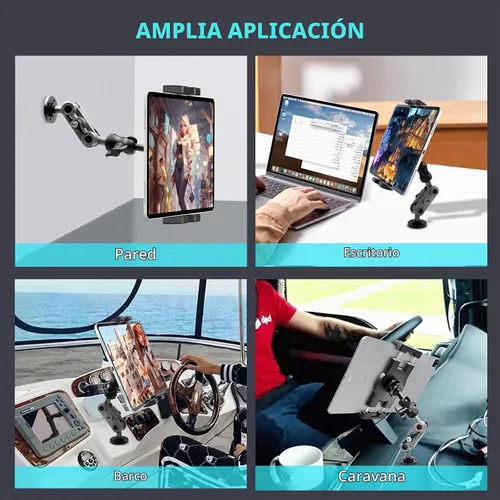 Vista 5 de Porfortop Soporte de aluminio resistente para tableta, soporte para tableta, soporte de montaje en automóvil, soporte ajustable de 2 etapas de 360°