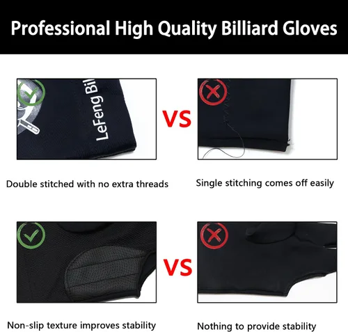 Vista 5 de LeFeng - Guantes de billar profesionales para billar, 3 dedos abiertos, para mano izquierda para hombres y mujeres