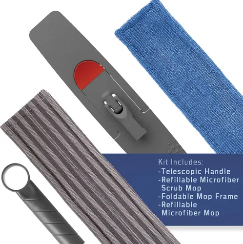 Vista 3 de Sistema de limpieza de microfibra para mopa de piso, lavable y microfibra reutilizable para madera dura, laminado y azulejos, trapeador de polvo