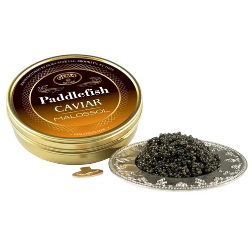 Vista 7 de Envío nocturno – Olma American Paddlefish Black Caviar – Perlas grises medianas, sabor suave – 1 oz / 28 g