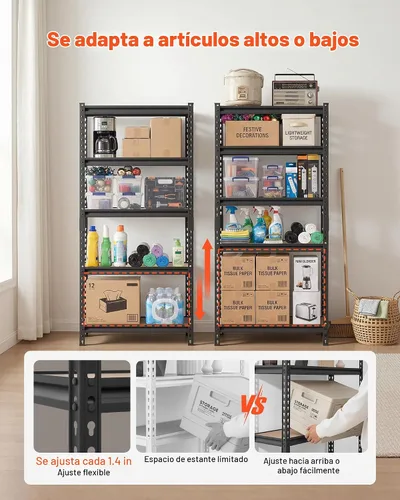 Vista 4 de VEVOR Storage Shelves, 5-Tier Adjustable, 2000 lbs Capacity, Heavy Duty Garage Storage Shelving Unit, Metal Utility Rack Shelf, for Kitchen Pantry