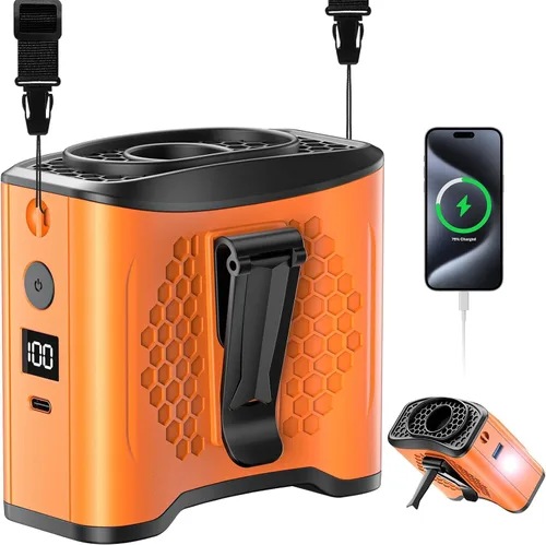 Vista 8 de Ventilador de cintura portátil con clip, 4 velocidades, 13000 rpm, fuerte flujo de aire con batería de 10000 mAh y carga móvil, ventilador de camisa