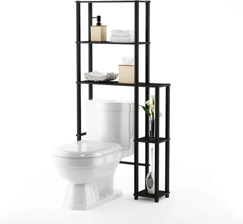 Vista 5 de Furinno Turn-N-Tube para Almacenamiento sobre el Inodoro, Organizador de Baño con 5 Estantes y Ahorro de Espacio, Espresso/Negro