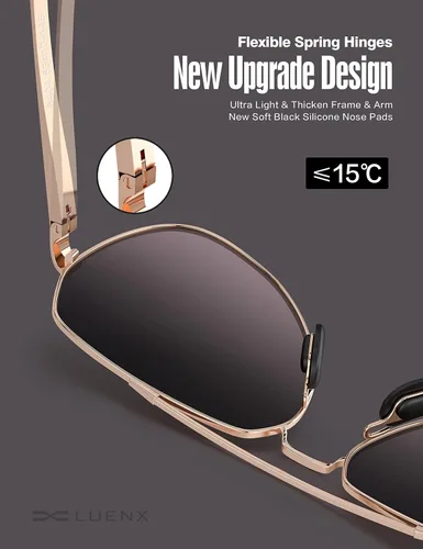 Vista 5 de Lentes para aviador Luenx polarizados, para hombres y mujeres, con armazón de metal grande, protección UV 400