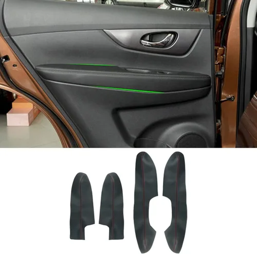 Vista 2 de 4 piezas de cuero de microfibra para el interior del panel de la puerta del automóvil, para Nissan X-Trail Rogue 2014 2015 2016 2017 2018