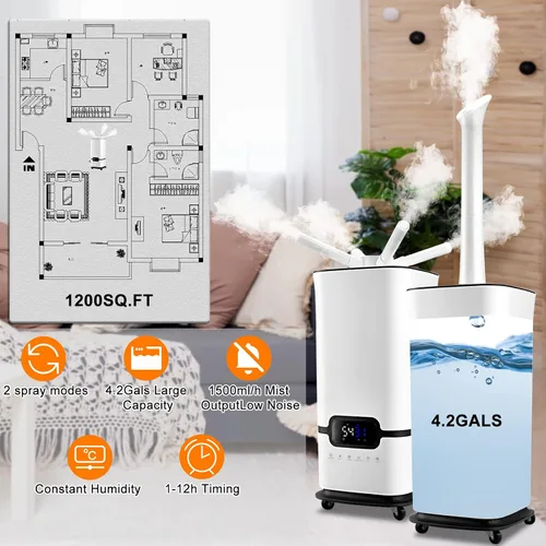 Vista 6 de JIAWANSHUN Humidificador industrial para plantas comerciales, llenado automático de agua, cobertura de 1200 pies cuadrados, salida de niebla de 50.7