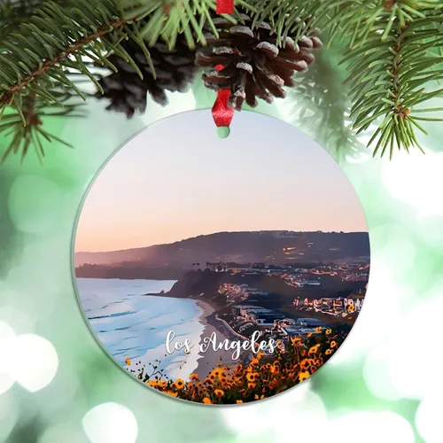 Vista 15 de Los Ángeles Beach California, Estados Unidos, decoración de árbol de Navidad, recuerdo de ciudad de campo, recuerdos de Navidad personalizados