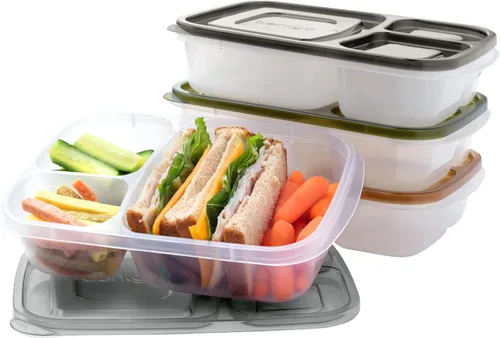 Vista 14 de Bentgo Easyboxes - Cajas de almuerzo apilables originales - Recipientes de comida reutilizables de 3 compartimentos para niños y adultos - Caja