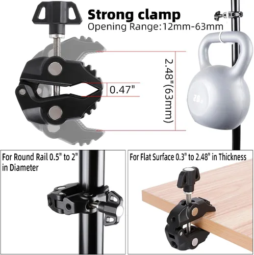 Vista 5 de Soporte de aluminio para tableta para soporte de micrófono, soporte para tableta, soporte de abrazadera para soporte de micrófono, cinta de correr
