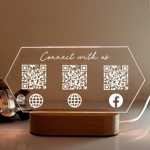 Vista 3 de Acrílico personalizado Hexagonal QR Code Sign Scanning Venmo Instagram Paypal Cashapp Pago Pequeña Pop-Up Shop Placa de revisión Empresa Sitio web