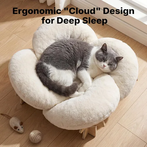 Vista 3 de Veehoo Moderna cama elevada para gatos con cojín lavable y esponjoso para gatos de interior y perros pequeños, sofá elevado de madera para mascotas