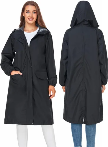 Vista 2 de SaphiRose - Impermeable largo con capucha para mujer