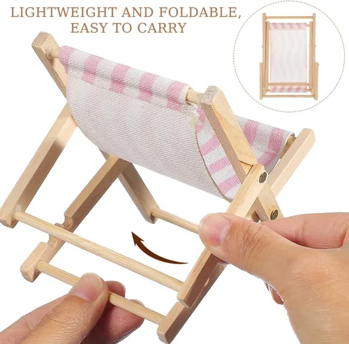 Vista 5 de Beavorty Silla de playa Soporte para teléfono móvil Soporte de escritorio de madera y lona para silla de playa de madera en miniatura, soporte