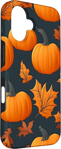 Vista 3 de iPhone 16 Pumpkins Black And Orange Plaid Fall Leaves Autumn Halloween Case